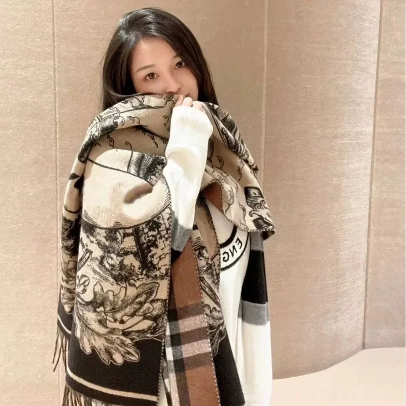 

Classic Plaid Thiened Double-sided Camere Scarf Women's Winter Tassel Warm Large Pamina Ne Warmer Korean Sle Scarf