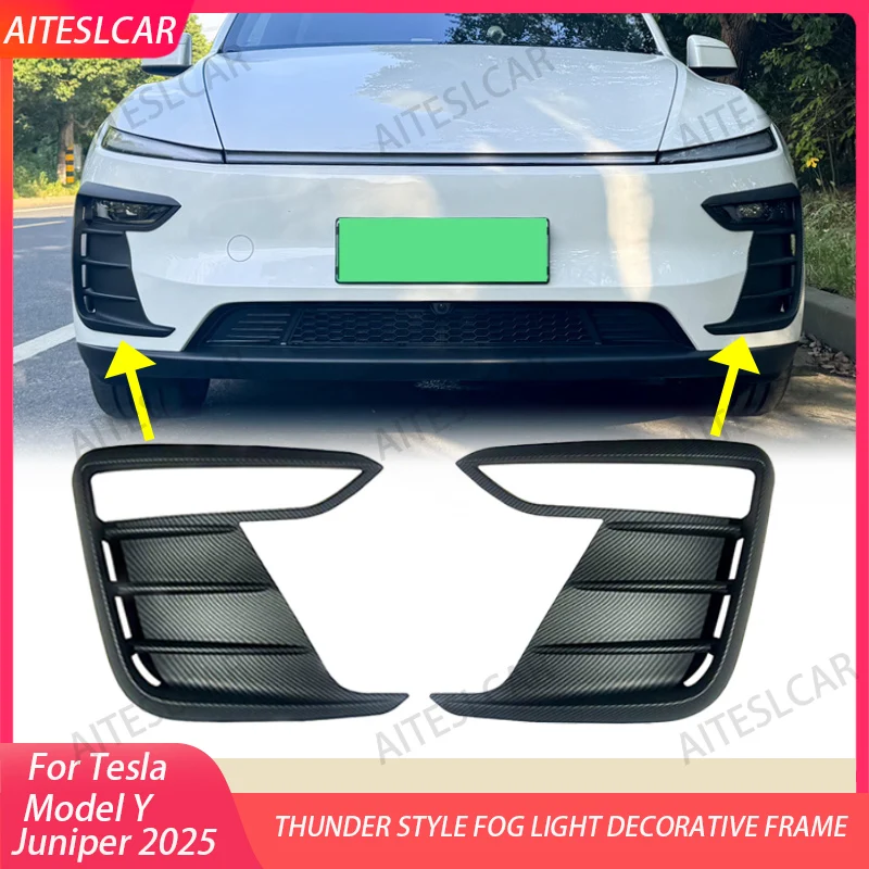 

Противотуманная фара, ветровой нож, спойлер, накладка на лезвие для Tesla Model Y Juniper 2025, передняя противотуманная фара, защитная крышка, зуб крыши, украшение из АБС-пластика