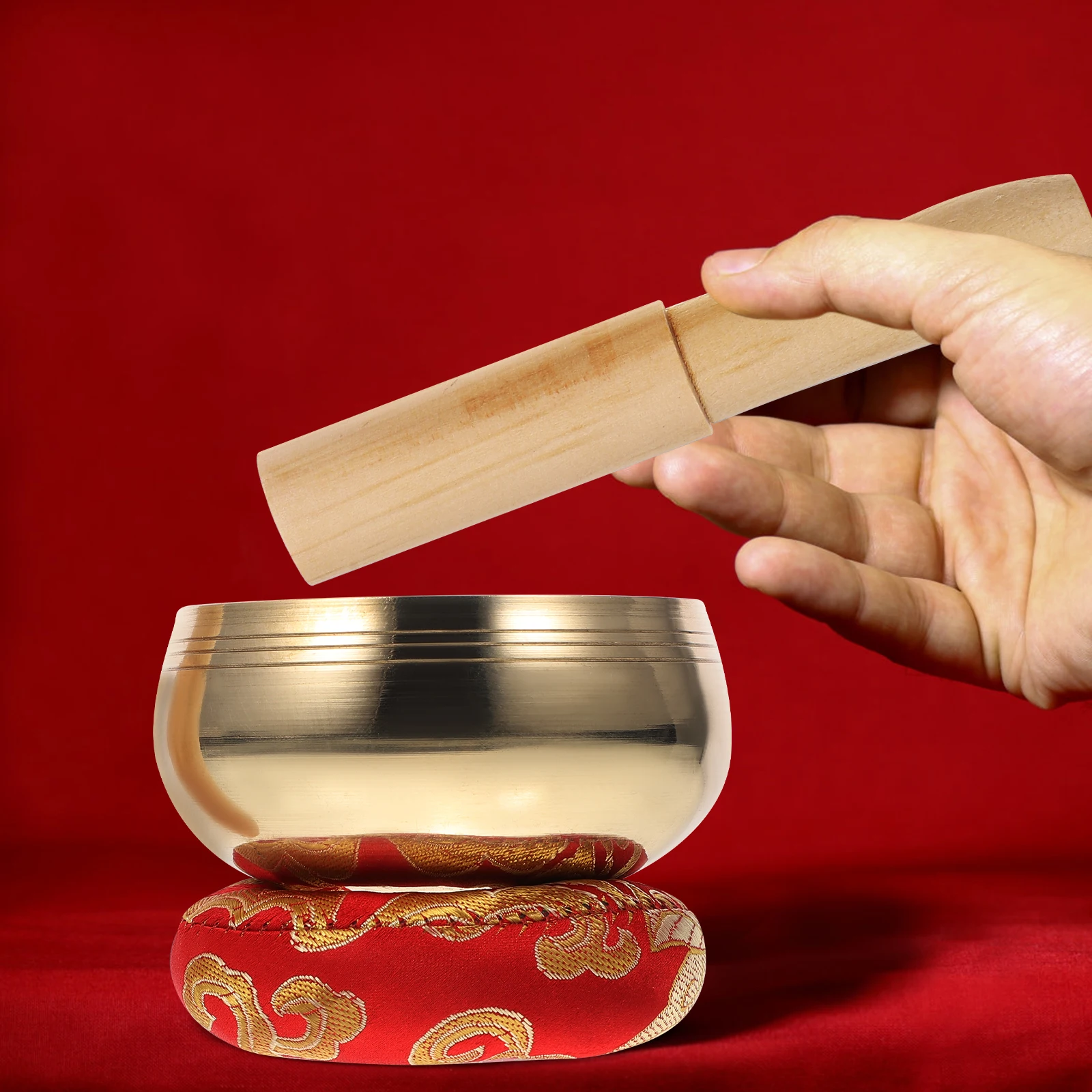 

Singing Bowl Ritual Sound with Wood Rod Worship Decorative Decoration Musical Yoga Bar Prayer Bowls