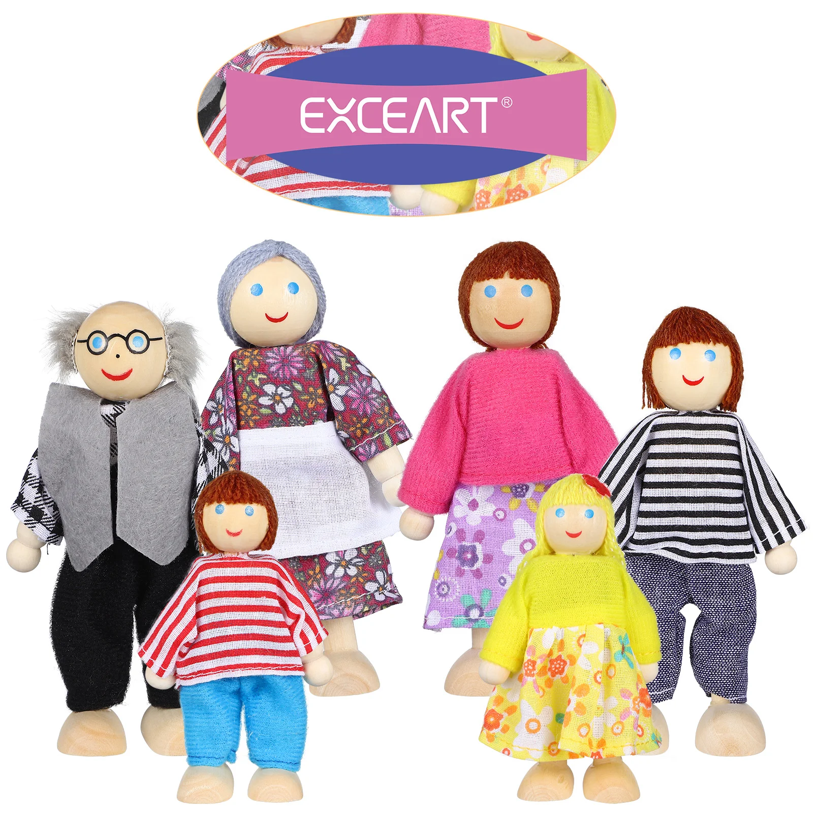 6 pezzi giocattolo burattini di legno giocattoli bambole in miniatura casa persone figure famiglia playset bambino