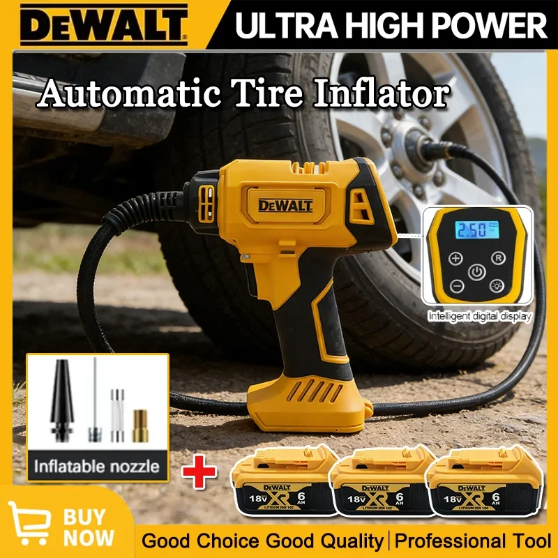 Compresor de aire Dewalt, inflador automático de neumáticos, bomba eléctrica portátil recargable e inalámbrica con manómetro digital para automóviles.
