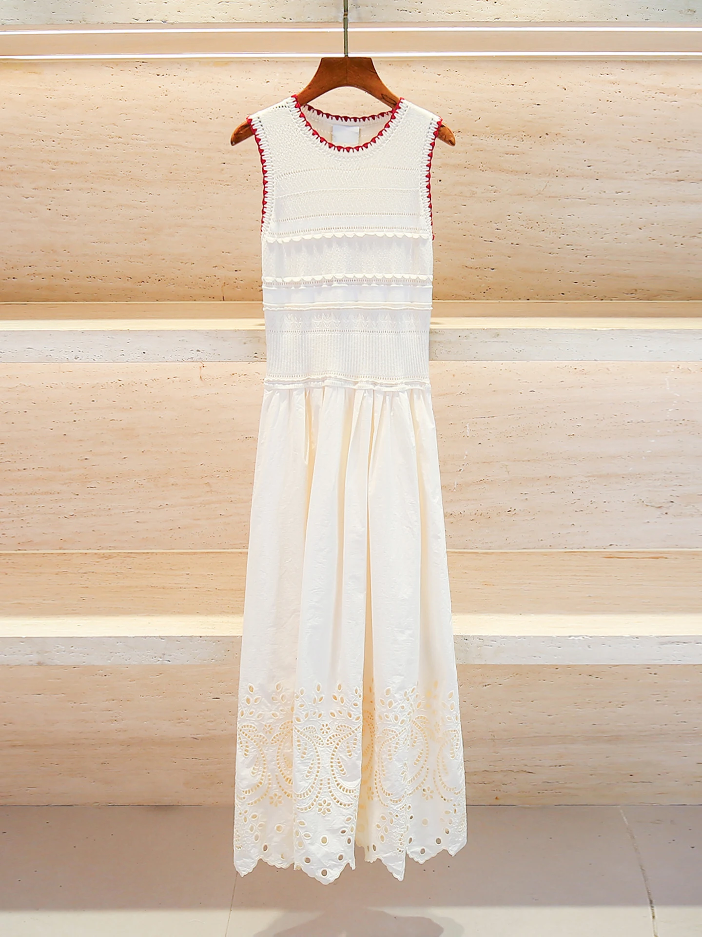 

Элегантное летнее длинное вязаное платье-жилет с вырезами, завышенной талией, для повседневной носки, миди, простого А-образного силуэта