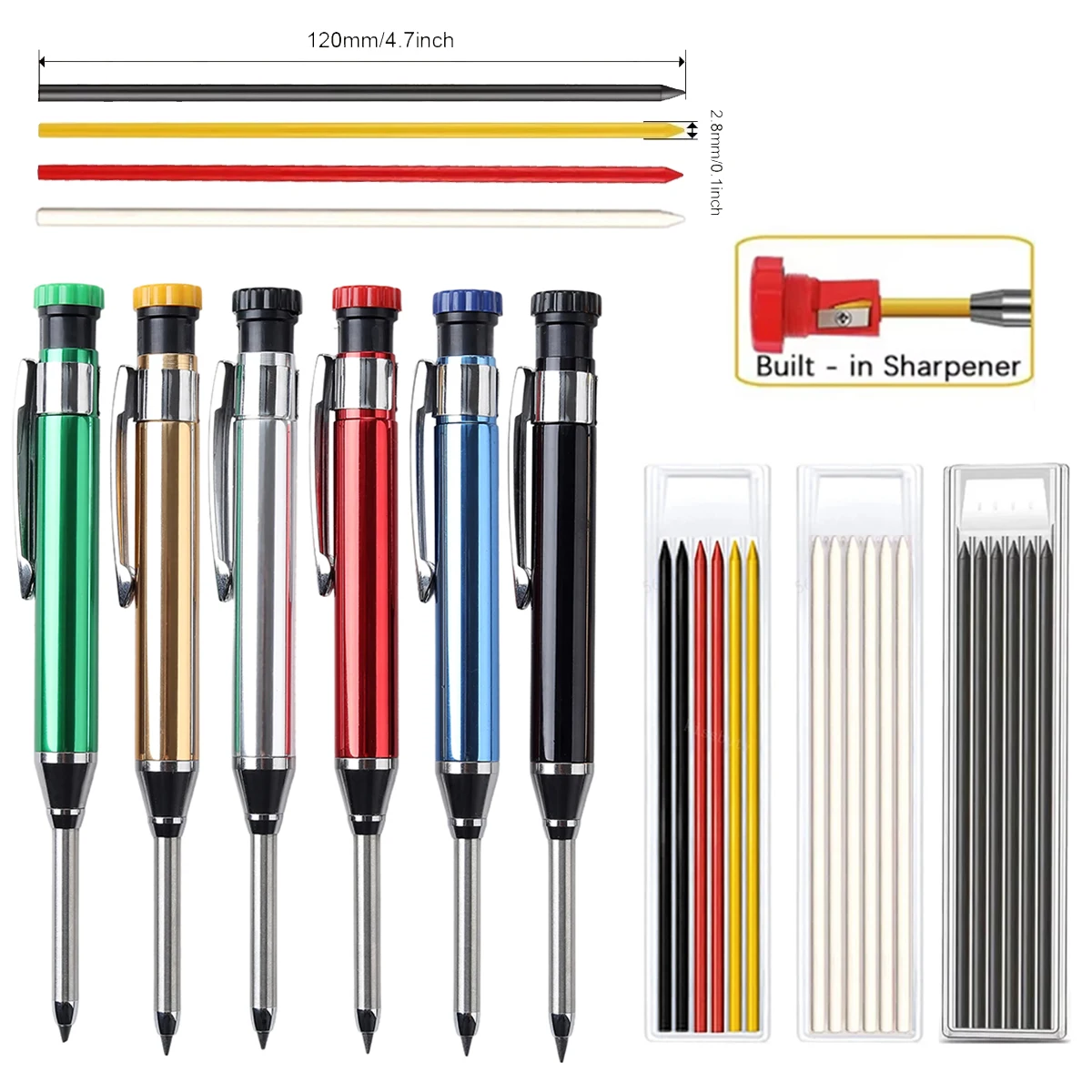

Metal Solid Carpenter Pencils with Sharpener Carpenter 2.8mm Solid Mechanical Pencils Marking tools Construction/Carpenters