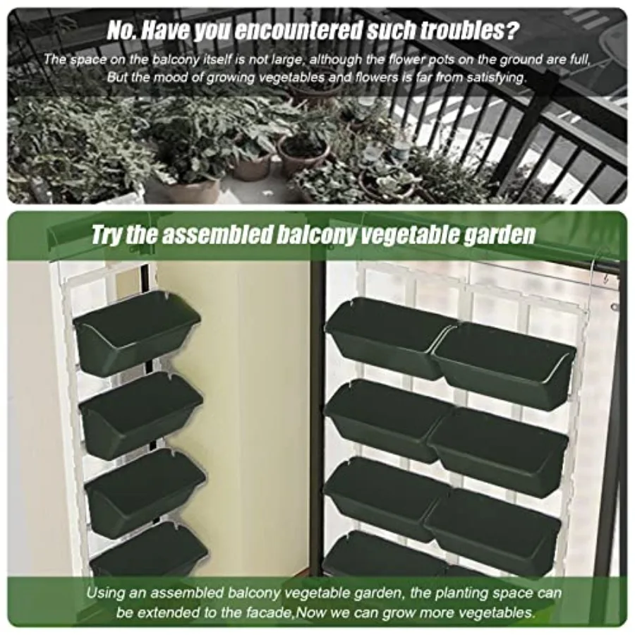 Vertical Garden Wall Hanging Planter For Indoor And Outdoor Use, Made Of Durable Green Plastic, Holds 8 Containers, Supports Up