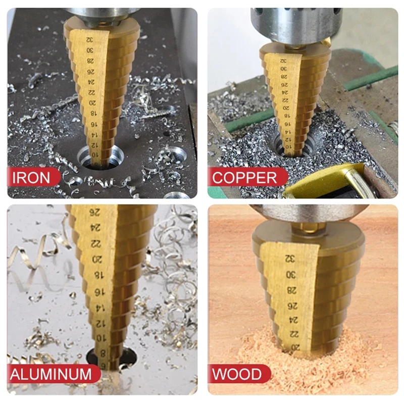 Step Drill Bit Saw Drill Bit Set Titanium 4-12 4-20 4-32mm Wood Metal Hole Cutter Cone Drills Drilling Tool 3 6 8mm Twist Drill