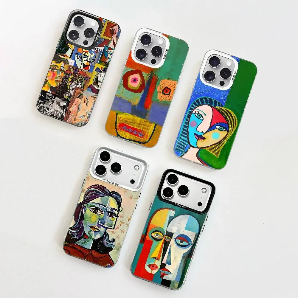 Picasso Abstrakte Kunstmalerei Handyhülle für iPhone 18 17 16 15 14 13 12 Mini Pro Max Bunte Silberne Handyhülle Funda Cover