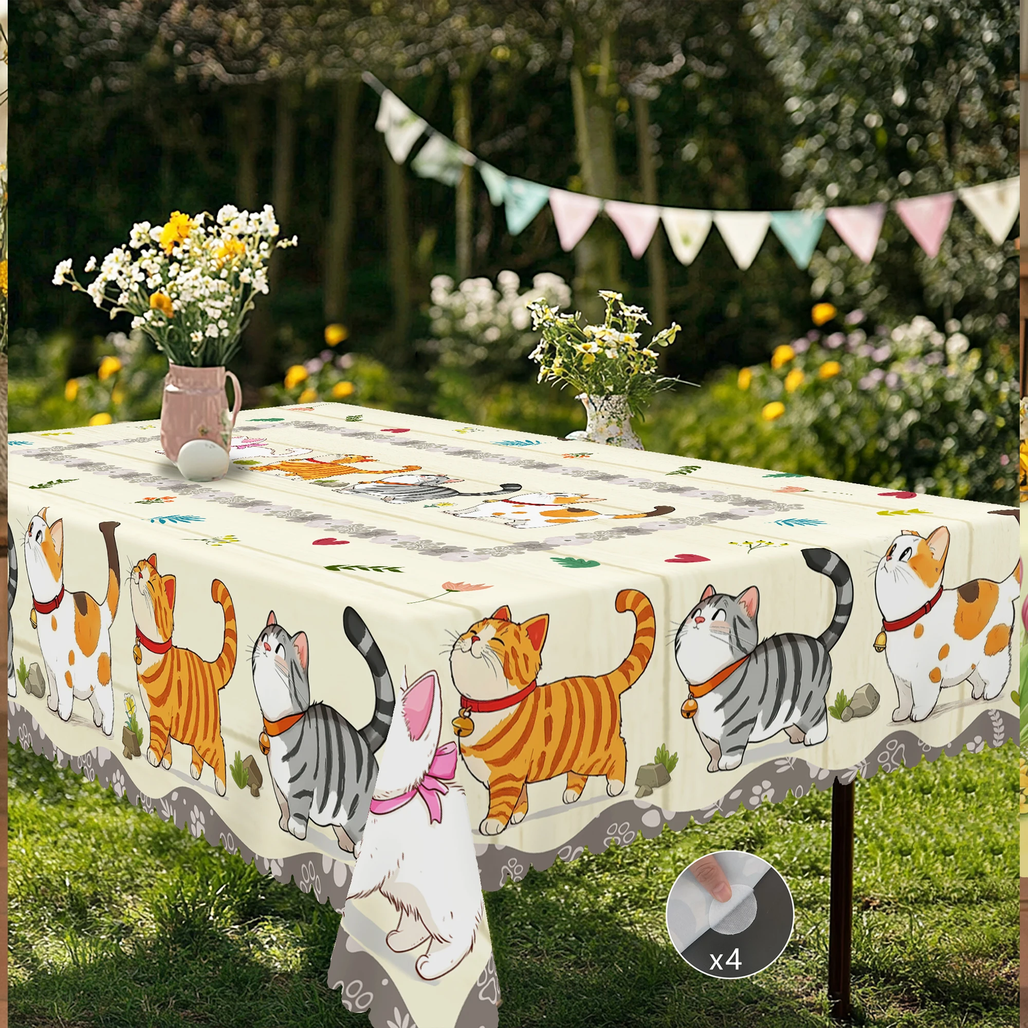 مفرش طاولة مطبوع عليه موضوع QW Cat بنمط قطة لطيف، مناسب لتزيين حفلات أعياد الميلاد في الحديقة في الداخل والخارج