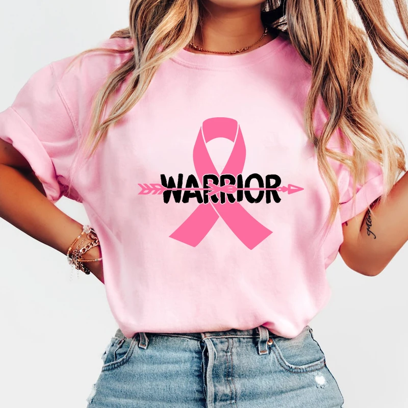 

New Breast Cancer Awareness Warrior Print T-Shirt Men Women Fashion Short Sleeve Casual Summer Tops Tees