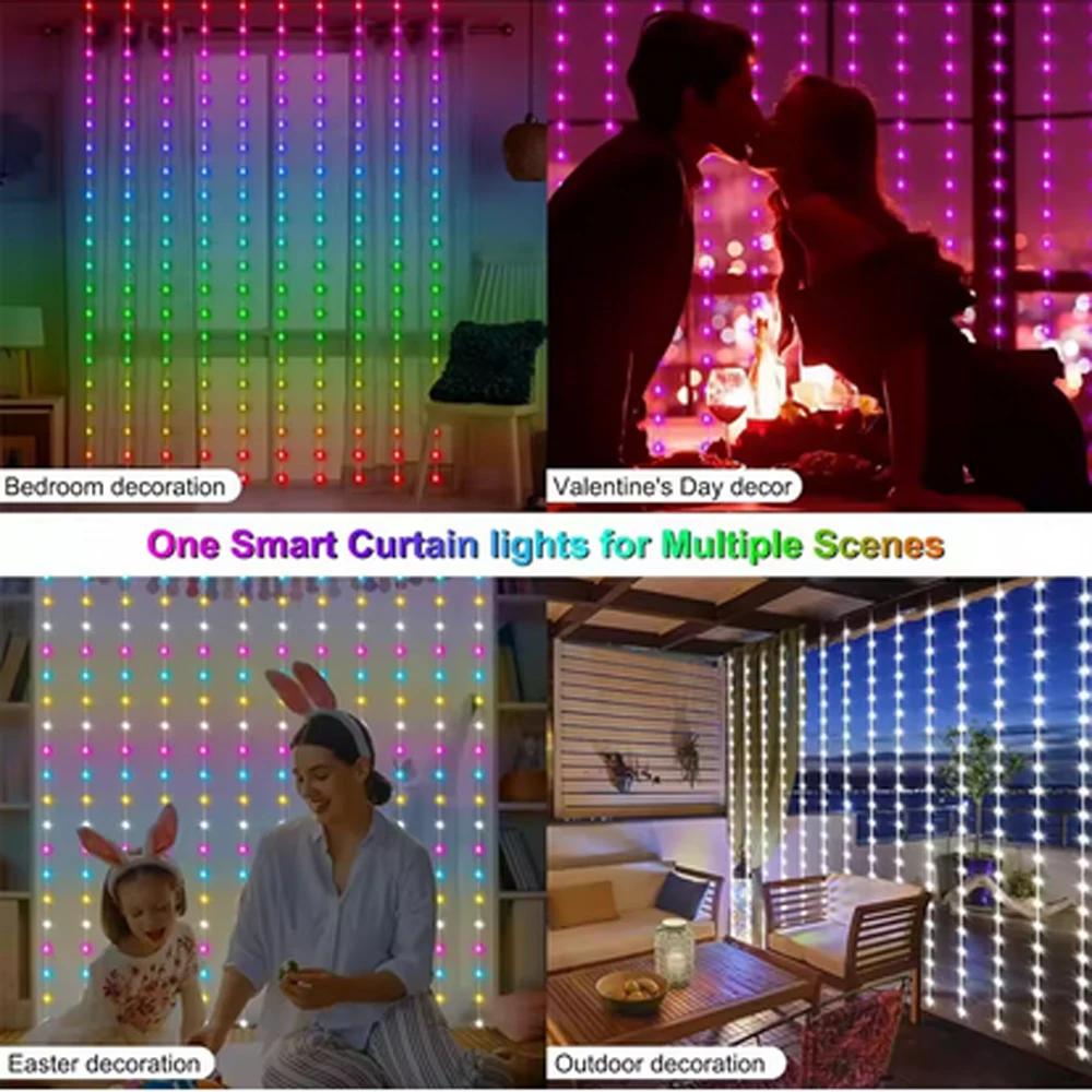 3M RGB الذكية LED الستار أضواء زينة عيد الميلاد APP عن بعد USB جارلاند سلسلة ضوء الجنية مصباح الزفاف عطلة غرفة نوم في الهواء الطلق #6