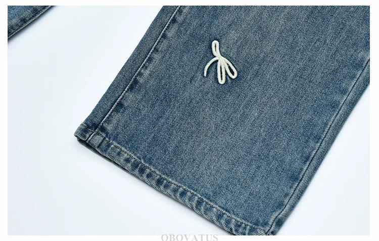 Hochwertige Kinder-Jeans im High-Fashion-Stil mit lockerer Passform und Schleifenstickerei für Teenager-Mädchen, trendige blaue Denim-Hosen, Kinderhosen – Detail 11