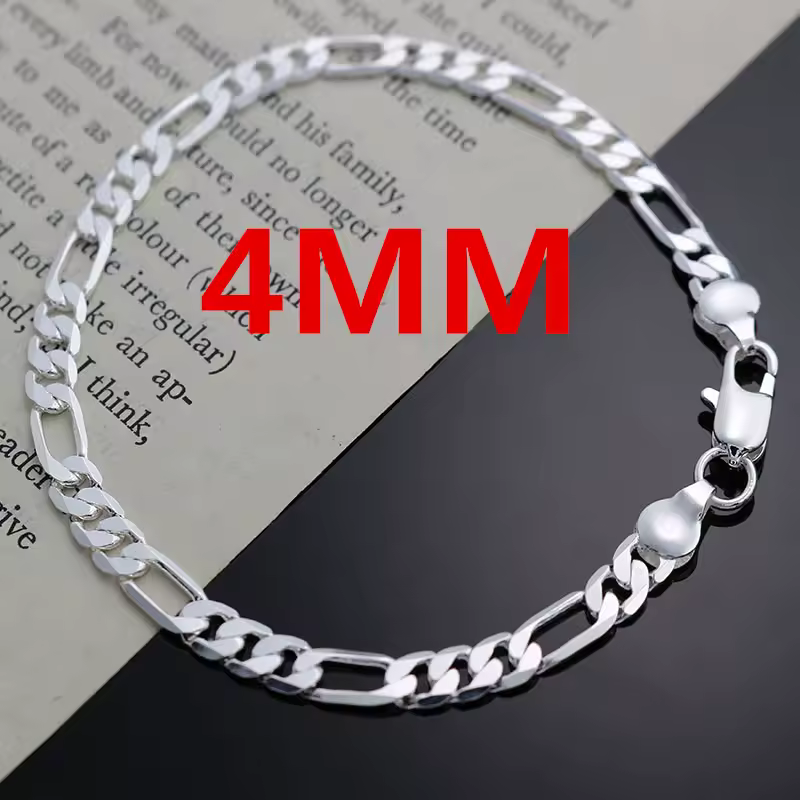 Noble new arrive 925 sterling silver 4MM chain for men Women Bracelet Necklace jewelry set lady Christma gifts charms wedding - Image 4