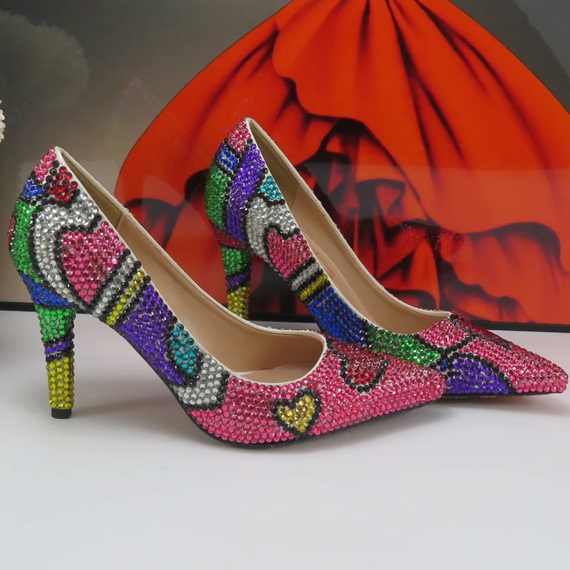Mixed Color Bridals Wedding shoes Woman Evening Party shoes High Pumps Thin Heel Pointed Toe High Shoes For Woman Shallow image 6