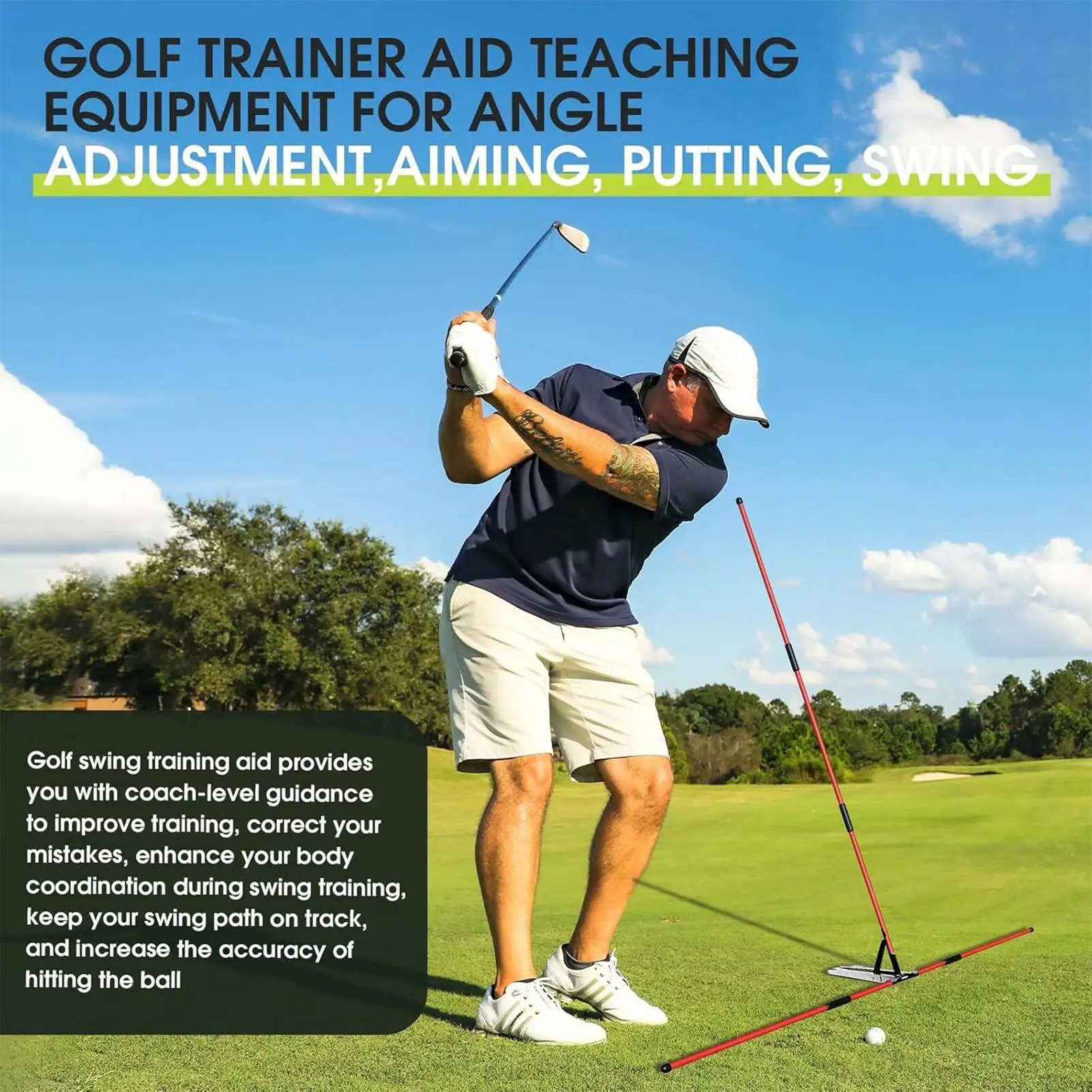 Golf Alignment Sticks 7-level Adjustable Angle Portable Sports Accessories Golf Swing Training Aid For Practice Driving Range