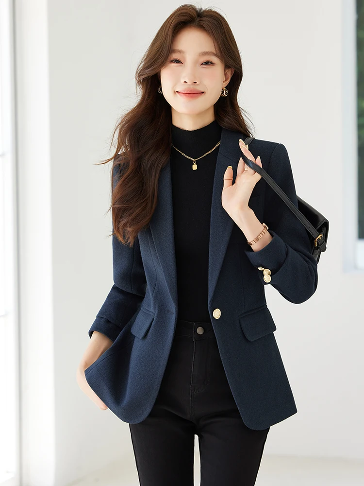 

Женский шерстяной костюм-пиджак: повседневный, приталенный, высокого качества, весна-осень, новая корейская версия, модный топ, повседневная одежда
