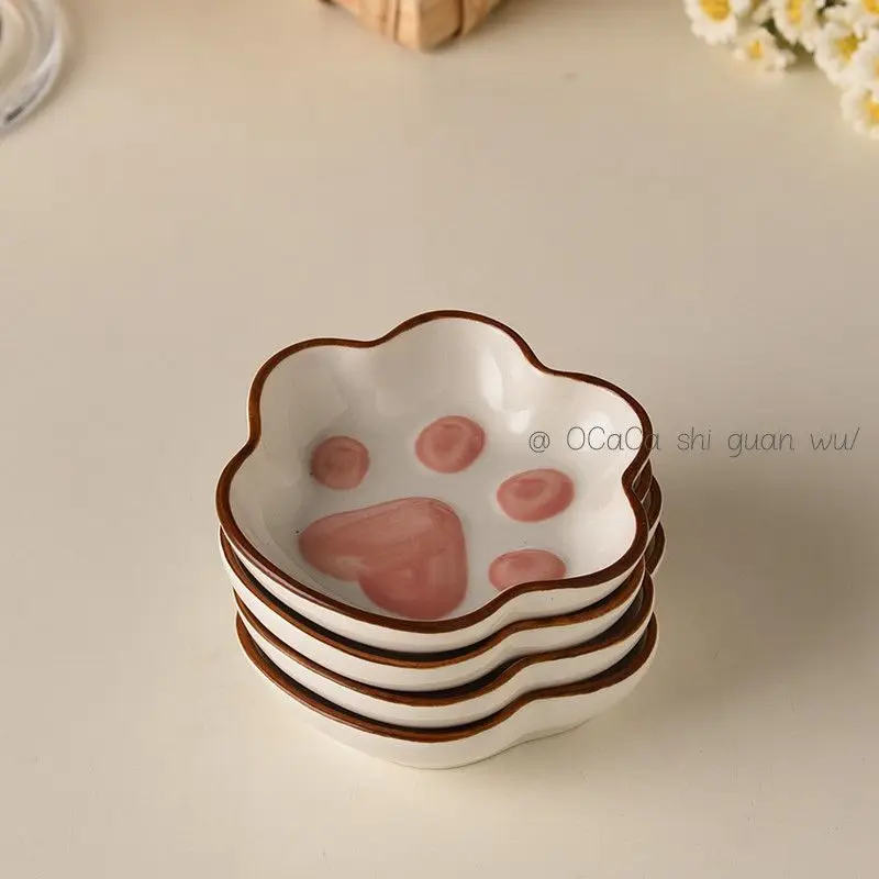 Cute Ins Flavored Dish Japanese Cat Claw Flavor Dish Super Cute Cartoon Creative Plate Household Soy Sauce Ceramic Small Plate