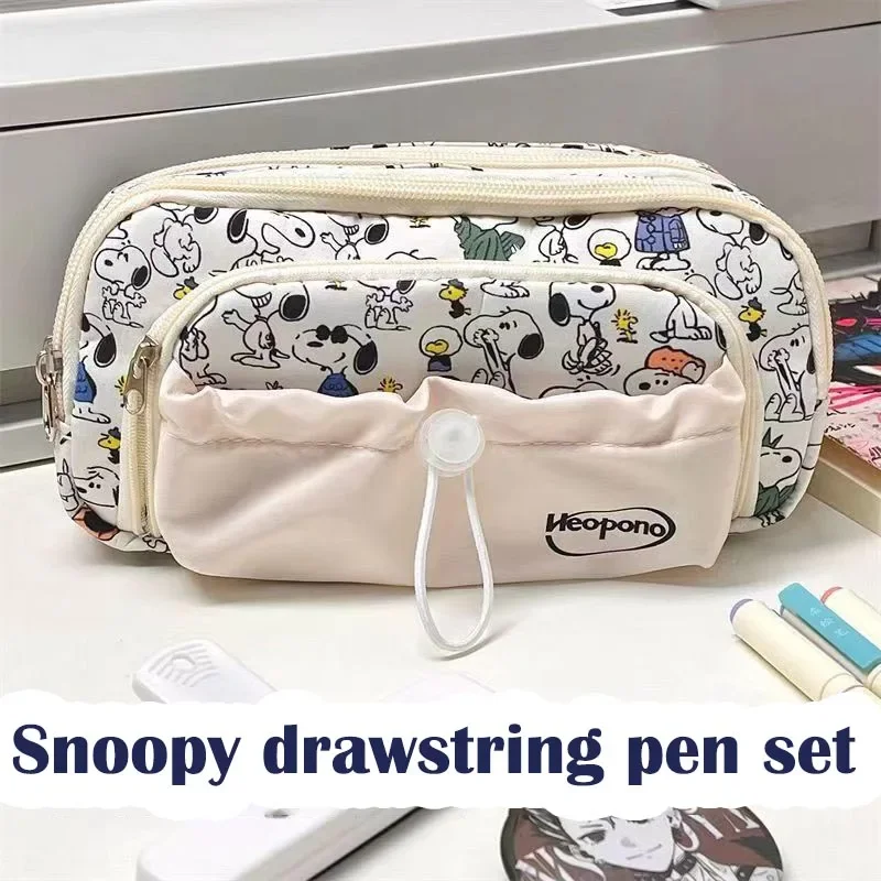 Snoopy Stationery Bag Double Layer Large Capacity Pen Bag Cartoon Style Makeup Bag Toiletries Bag