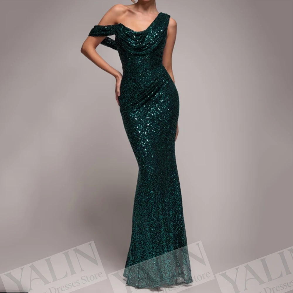 

Women's A-line Evening Dresses Floor-length Off The Shoulder Sleeveless Prom Dresses Fashion Sequined Draped Customized Gowns