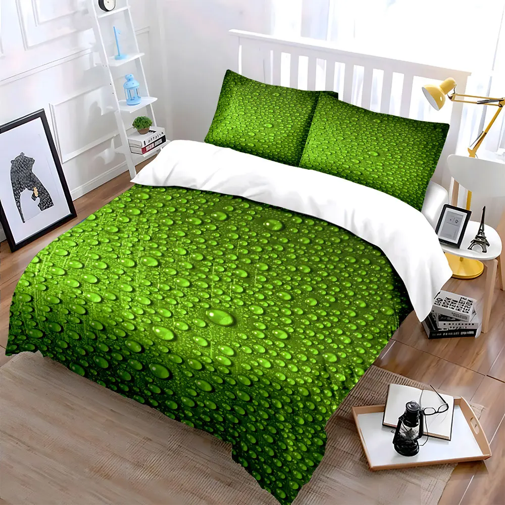 Dewdrops on green leaf Bedding Set for Kids Luxury Gift 3pcs Digital Print Comforter Set Soft Comfortable Breathable