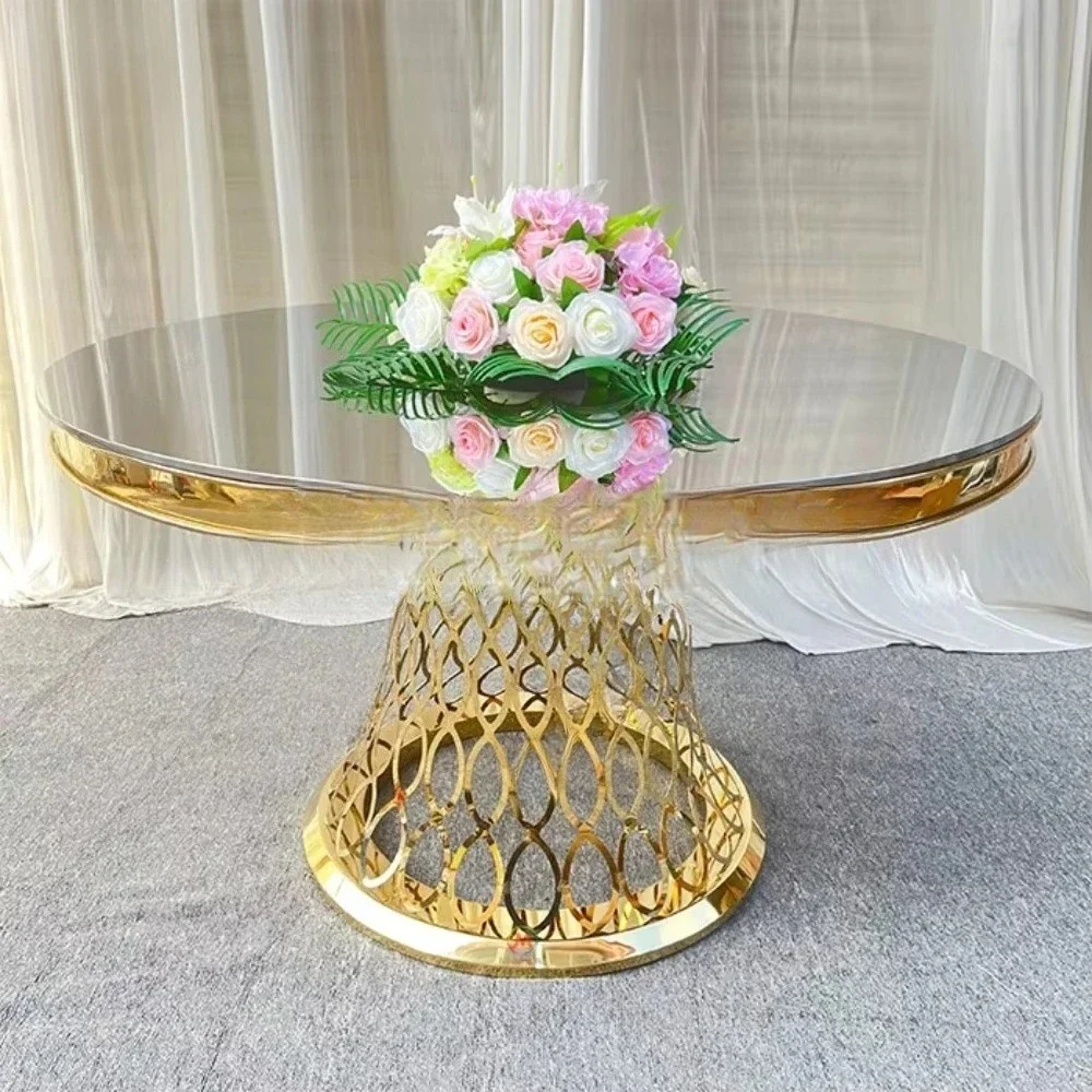 Wholesale Luxury Design Glass  Top Hotel Banquet Events Wedding Tables and Chairs Stainless Steel Wedding Tables
