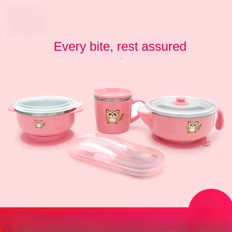 Pure titanium tableware, water filling and insulation bowl, suction cup bowl, anti-drop complementary food bowl and spoon set