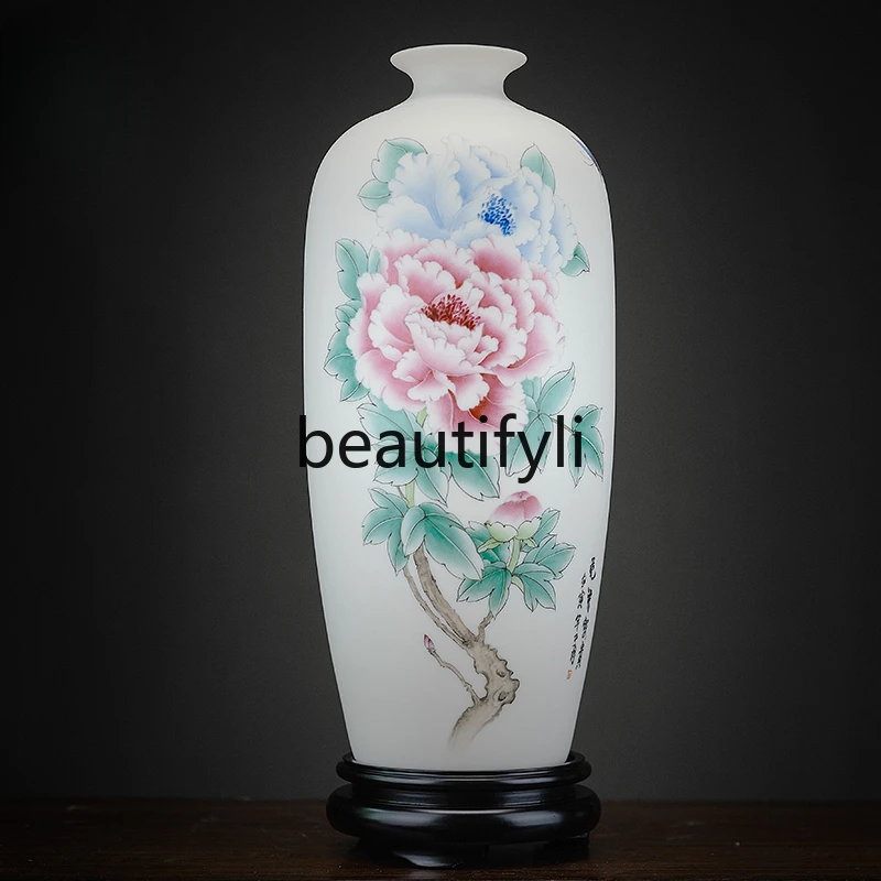 Suet jade ceramic hand-painted medium-life vase vase ornament,  flower arrangement Chinese classical home decoration