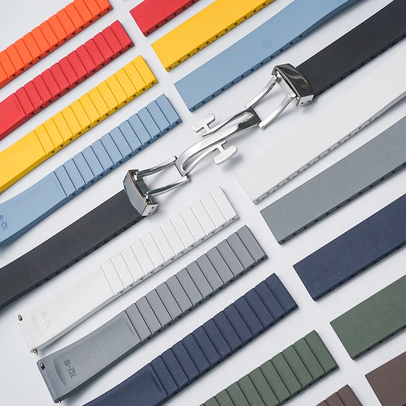 CTS Fluororubber Watch Strap 18 19 20 21 22mm For Richard Seiko Strap Quick Release Butterfly Buckle FKM Watch Bands Cut To Size