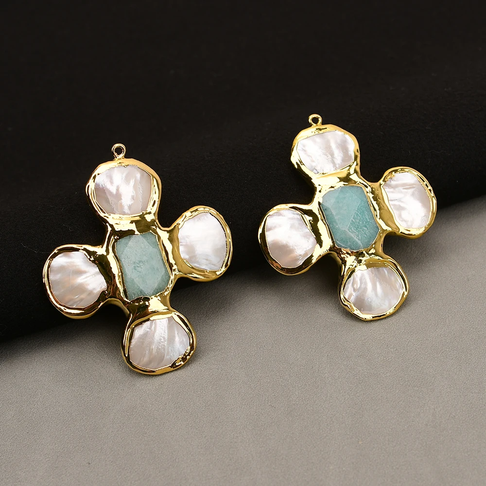 APDGG 2 قطعة قلادة مجوهرات من أمازونيتي باللون الأخضر الطبيعي ذات حواف ذهبية لصنع المجوهرات بنفسك #4