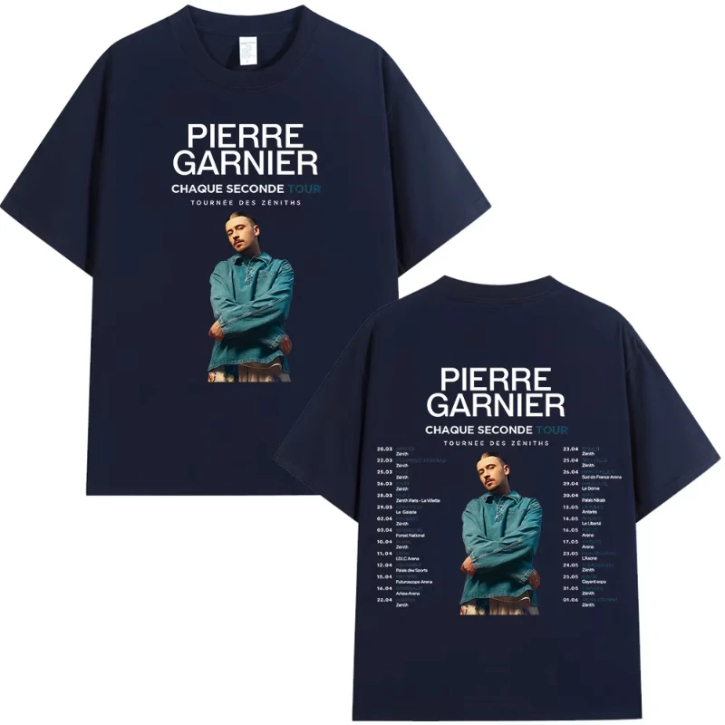 Camisetas Pierre Garnier Chaque Seconde 2025 Tour Merch, Camiseta de Moda Hip Hop para Hombre, Manga Corta, Algodón, Casual, Talla Grande