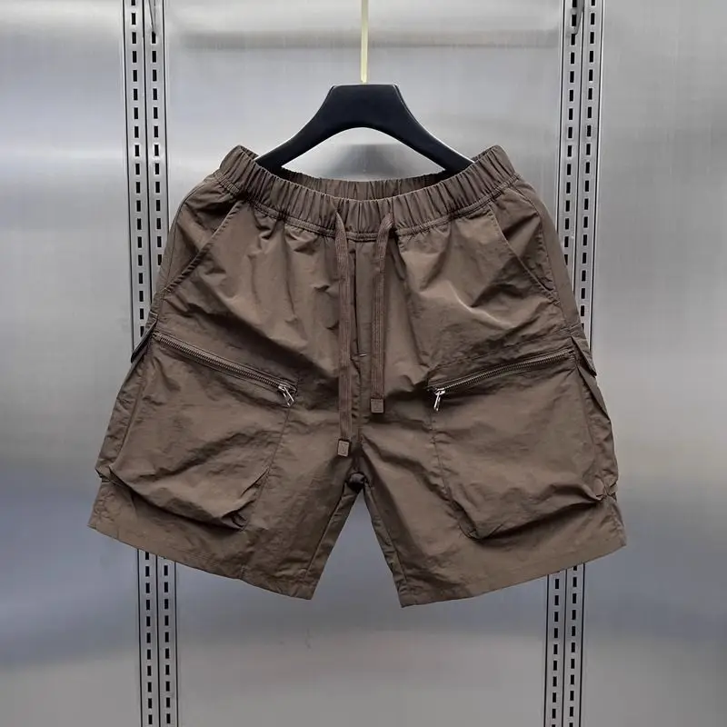 Summer Casual Shorts Sporty Chic Young Style Trend Zipper Drawstring Pocket Solid Color Loose Cargo Temperament Quick Dry Easy