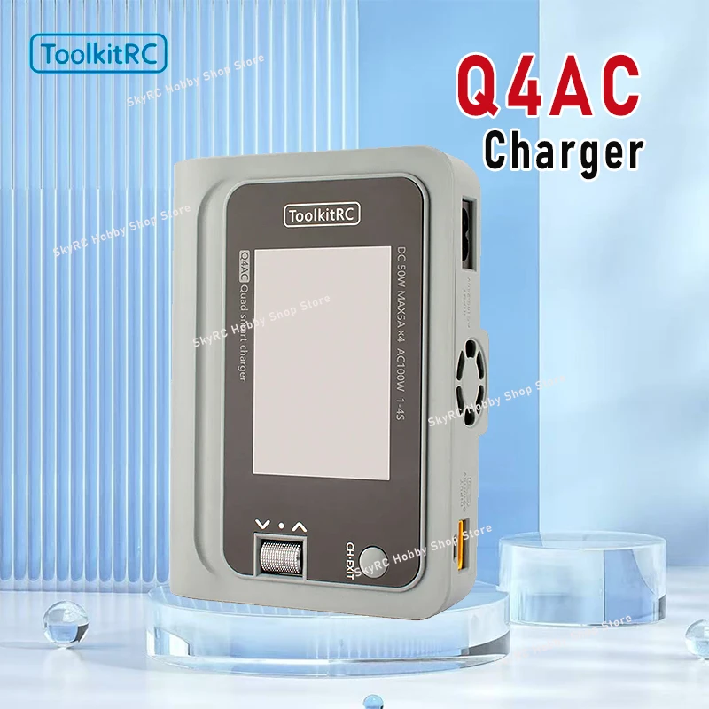 ToolkitRC Q4AC 4-Port Smart Charger - 4×50W 5A DC Discharger XT60 IPS Wide Angle Display RC Accessory