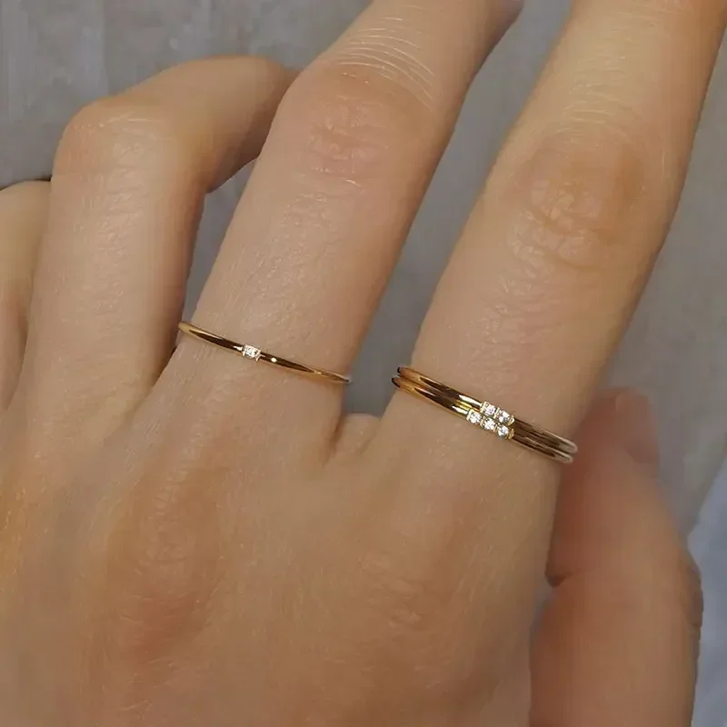 Stainless Steel Minimalist Thin Rings for Women Wedding Brilliant Cubic Zircon High Quality Versatile Female Finger Ring Jewelry