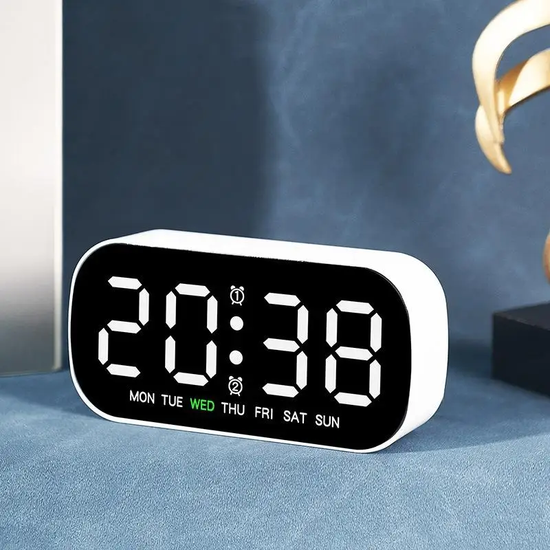 Desktop Digital Alarm Clock Temperature Date Week Dual Alarm Night Mode Snooze Clock 5 Levels Of Brightness 12/24H LED Clock