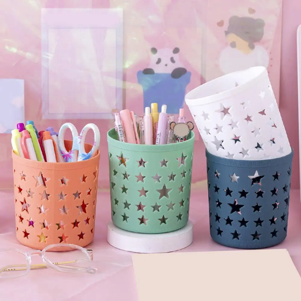 Pen Pencil Pot Holder Brush Storage Container Cylinder INS Desk Organizer Plastic Hollow Stars Pencil Pot Office supplies