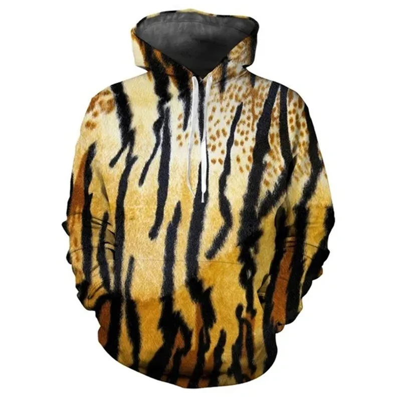 3D Printed Tiger Skin Pattern Hoodies Stripe Speckle Long Sleeves For Men Sweatshirt 2024 Autumn Fashion New Creatural Hooded