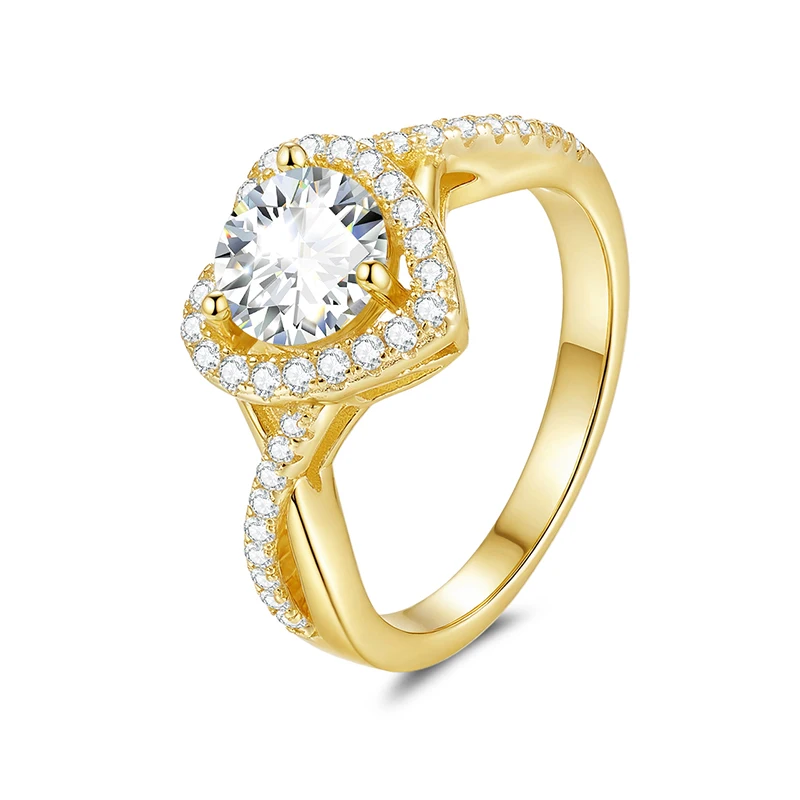 

Sterling Silver 925 Rings Woman 6.5mm Moissanite Diamond D VVS1 Jewelry 18K Gold Plated Ring Engagement Heart Cute Wedding Band