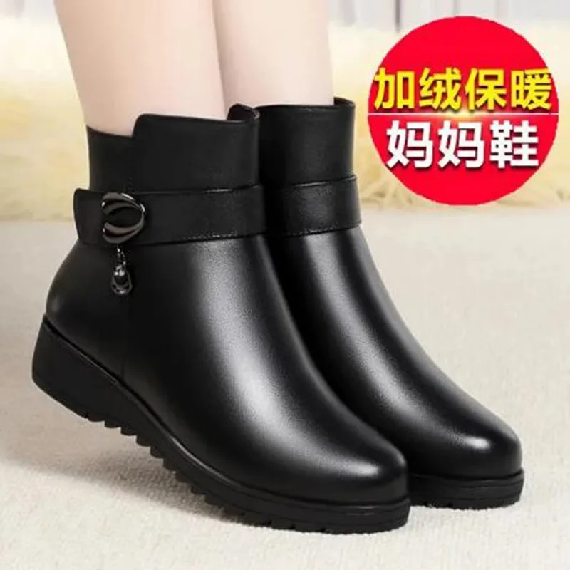 جديد فاخر النساء أحذية الشتاء سميكة الصوف مبطن حقيقية بولي Leather جلد النساء أحذية الثلوج حجم كبير النساء أحذية الشتاء بوتاس دي Mujer #1