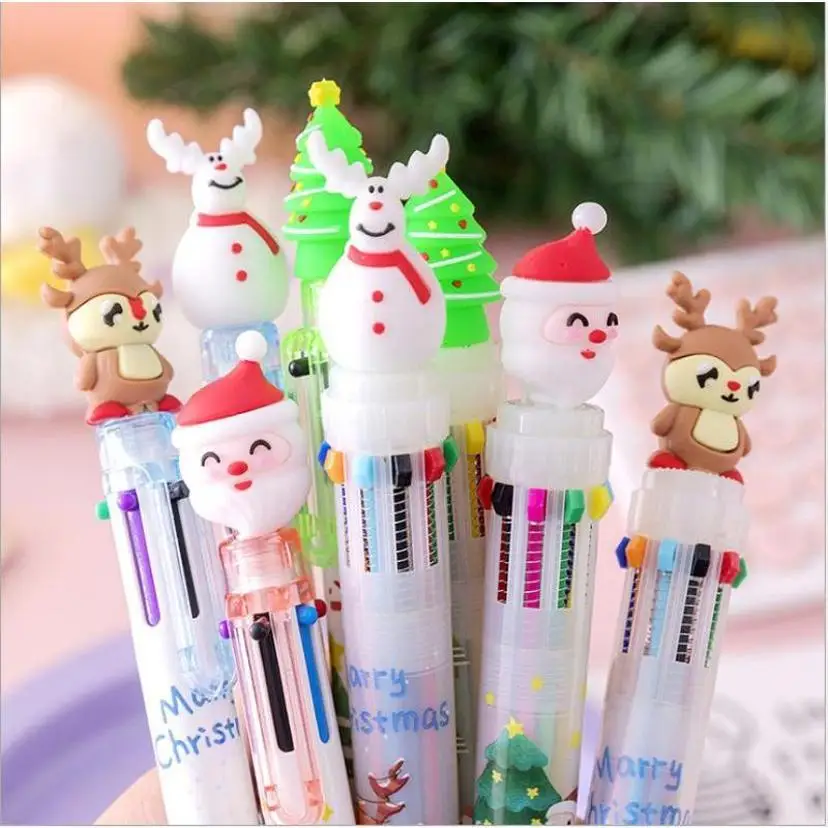 New 2026 Christmas Press Type Multicolor Ballpoint Pen 6‑Color Creative Multi‑Functional Marker Pen Student Stationery Gifts