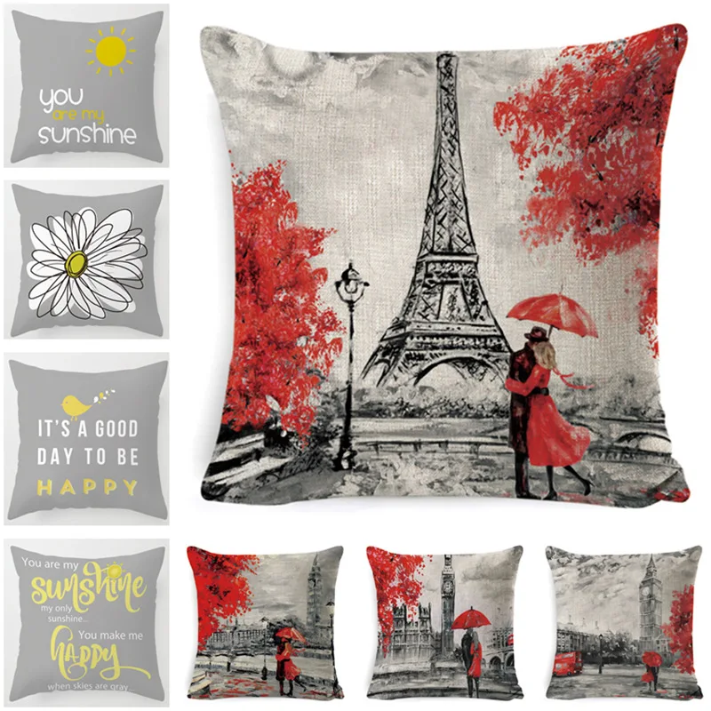 

Paris Tower Pillowcase Sunshine Yellow Pillow Case Sofa Bed Bedroom Throw Pillow Cover Room Aesthetics Home Decor 45x45cm