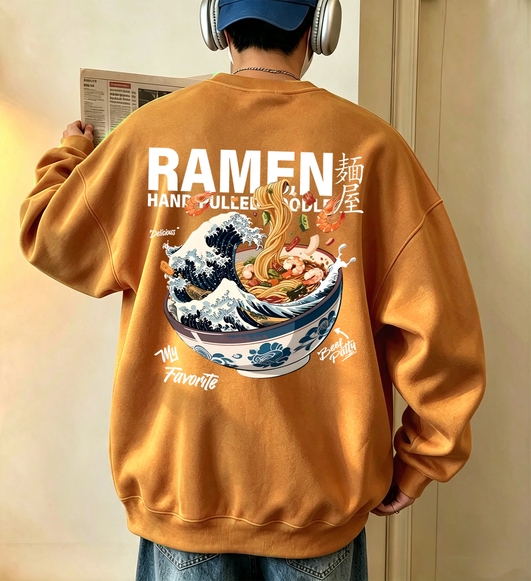 A Bowl Of Rich Lamian Noodles Pattern Men Spring Autumn Sweatshirts Street Sports Pullovers Fleece Hip Hop Classic Streetwear