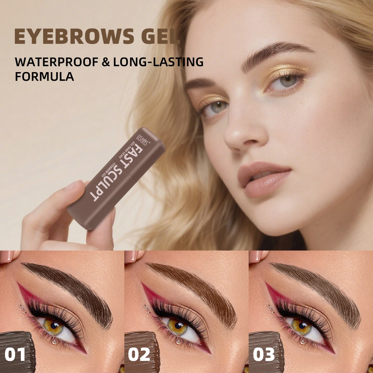 صبغة الحواجب من USHAS، تأتي مع فرشاة حواجب، مقاومة للماء والعرق، ليس من السهل أن تتلاشى، إعداد سريع، حواجب طبيعية #4