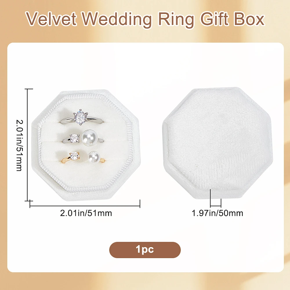 Velvet Ring Box 3 Slots Black Octagon Couple Jewellery Ring Holder Box Storage with Detachable Lid 2x2x1.96 inch