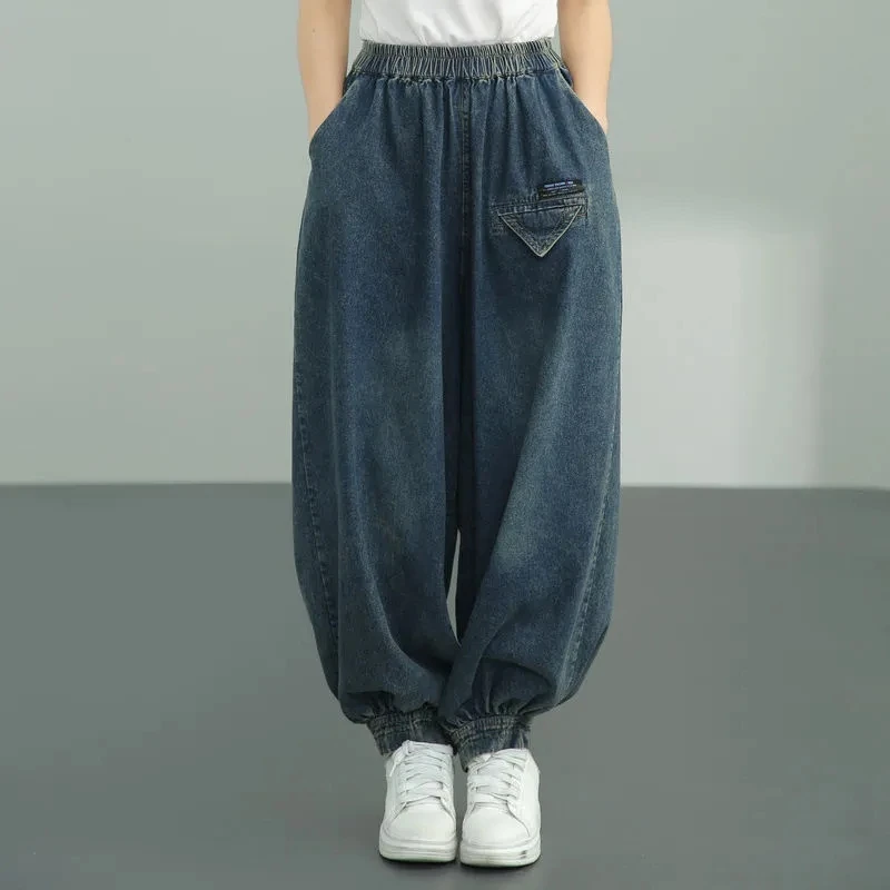 Oversize 110kg Vintage Baggy Jeans Casual Pantalones Holgados Mujer Elastic High Waist Denim Wide Leg Pants Streetwear Vaqueros