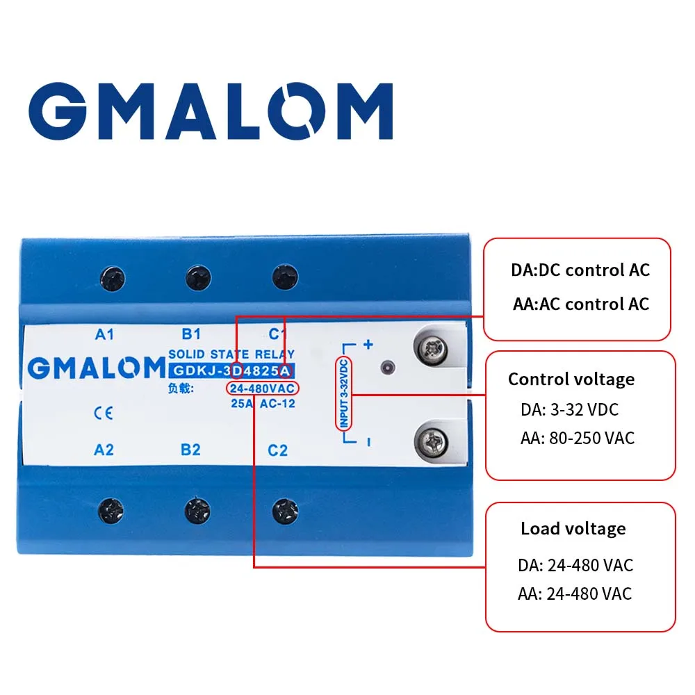 3-SSR DA Three Phase Solid State Relay 25A 40A 60A 80A 100A AT TO ACDC TO AC 3 Phase SSR 3-32V DC Control 24-480V High Quality