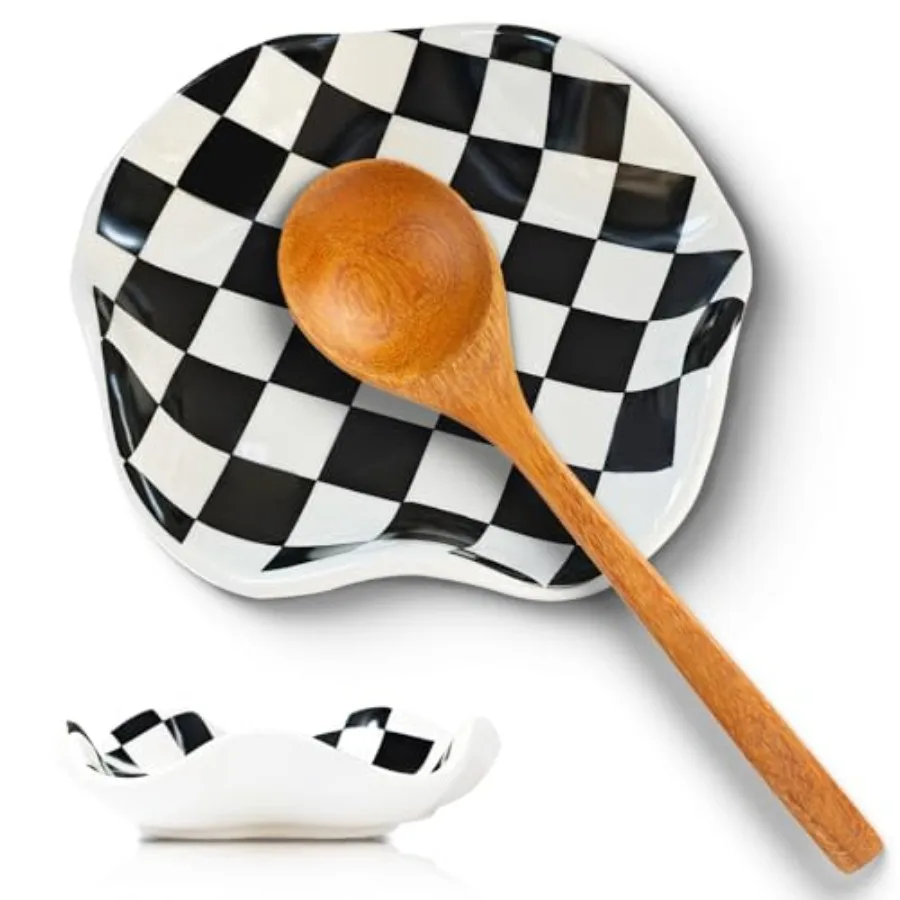 

Керамическая подставка для ложки для плиты, 5,3 дюйма, клетчатый держатель для посуды для ложек, ковлов и щипцов, кухонная подставка для ложки, кофе Sp