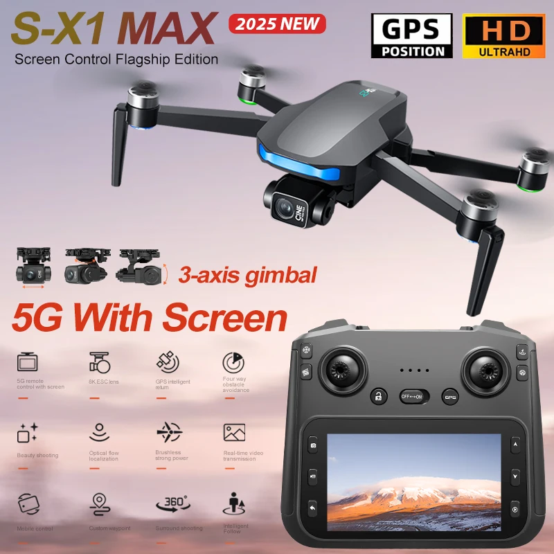 S-X1 MAX GPS Drone 4K Professional HD Camera 3-axis Gimbal Aerial FPV Brush Security Drone Large Screen Control Quadcopter Toys