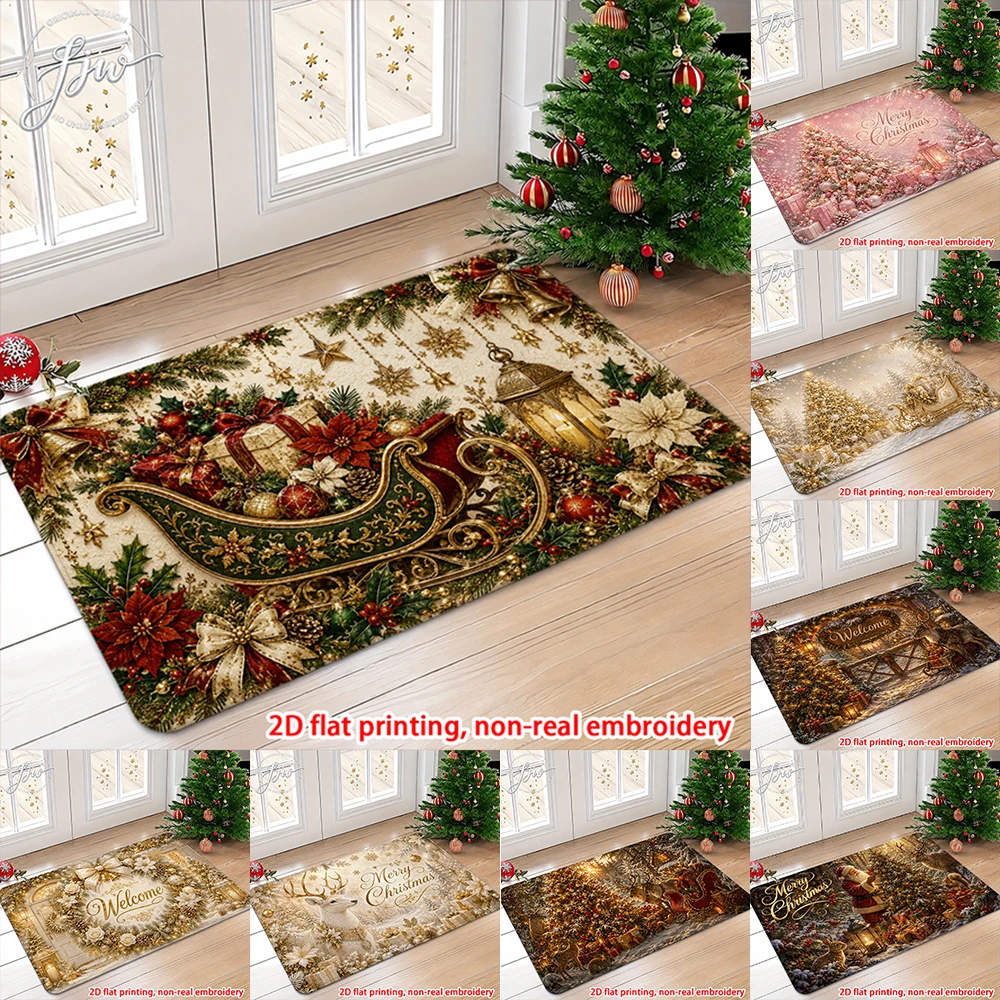 1pcs Christmas Welcome Door Mats Vintage Festive Holiday Non-Slip Entryway Rugs for Indoor Outdoor Christmas Decor
