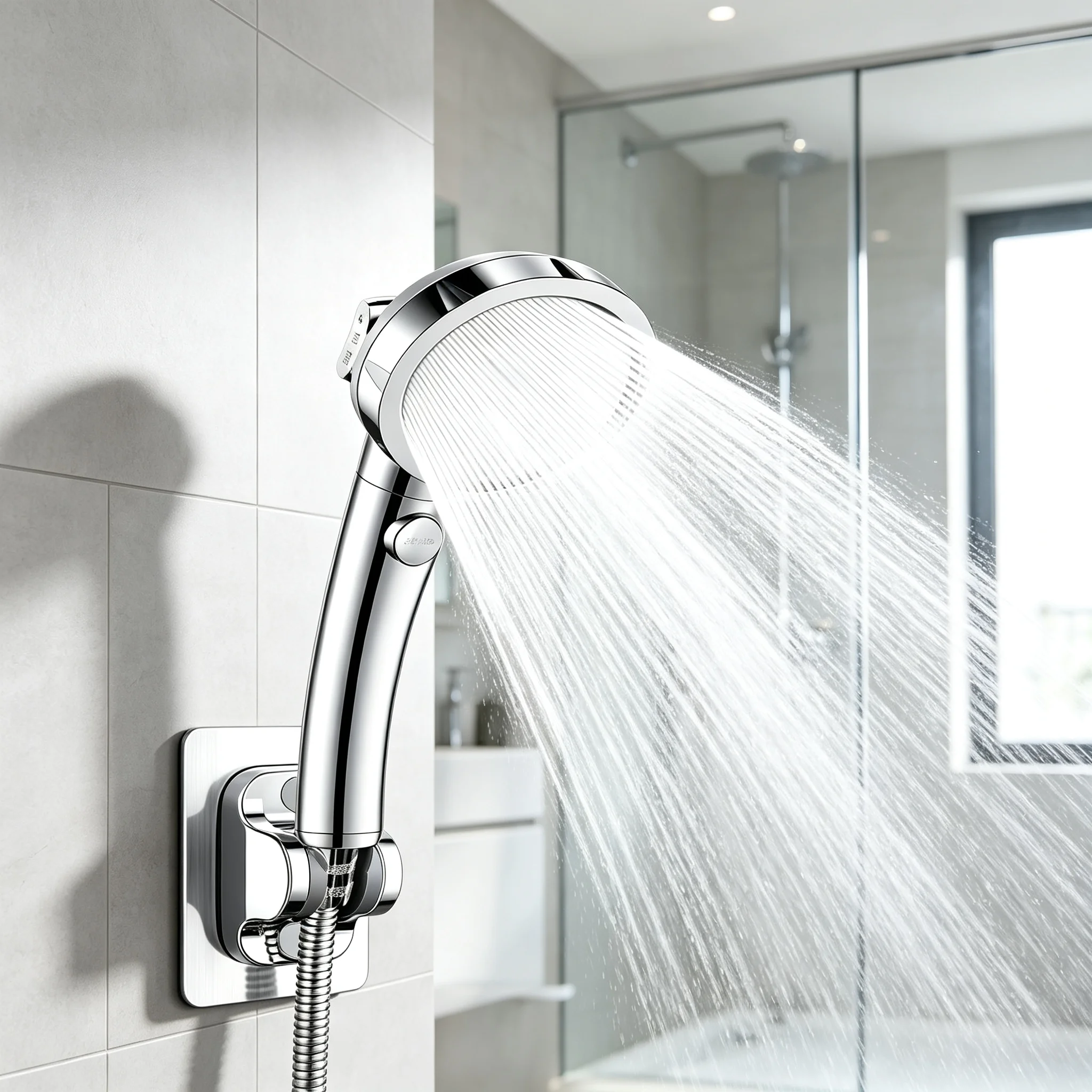 Silver High‑Pressure Handheld Shower Head with 3 Adjustable High‑Flow Spray Modes Durable Household Bathroom Shower Fixture