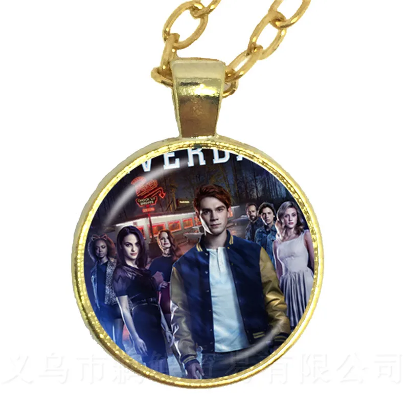 Riverdale Pendant Necklace 25mm Glass Cabochon Goden Planted Sweater Chain For Women Men Kids Jewelry Gift