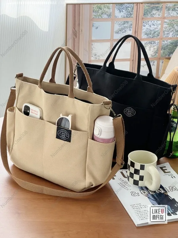 

Multi Pocket Tote Canvas Student Computer Simple Portable One Shoulder Crossbody