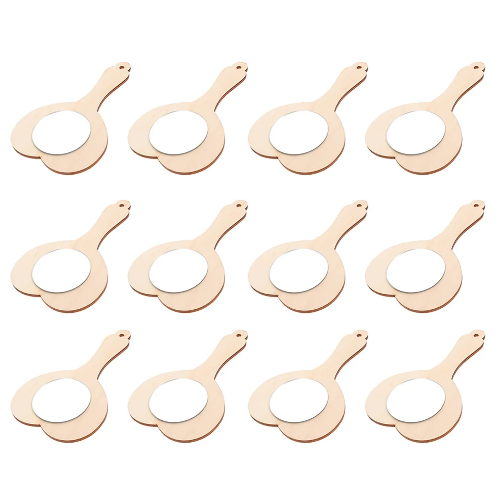 

12pcs Heart-shaped Wooden Mirror Kids Painting DIY Handheld Makeup Blank Mirrors Craft Accessories for Children Toy